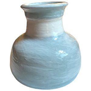 Small HANDCRAFTED Pottery Vase Pale Blue White SIGNED 4" tall x 4" wide Adorable